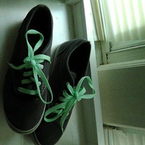 Gray vans with glow in the dark shoe strings
